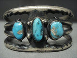 Earlier Vintage Navajo Blue Gem Turquoise Sterling Native American Jewelry Silver Bracelet Old-Nativo Arts