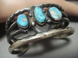 Earlier Vintage Navajo Blue Gem Turquoise Sterling Native American Jewelry Silver Bracelet Old-Nativo Arts
