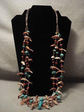 EARLIER VINTAGE SANTO DOMINGO TURQUOISE SHELL FETISH SILVER NECKLACE OLD-Nativo Arts