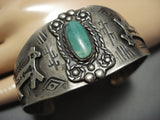 Early 1900's Animal Green Turquoise Vitage Native American Jewelry Navajo Sterling Silver Bracelet-Nativo Arts