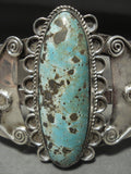 Early 1900's 'Big Natural Royston' Thicker Vintage Navajo Native American Jewelry Silver Bracelet Old-Nativo Arts