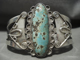 Early 1900's 'Big Natural Royston' Thicker Vintage Navajo Native American Jewelry Silver Bracelet Old-Nativo Arts