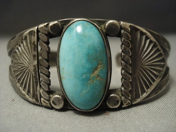 Sterling Silver, Old Pawn, Native American, Navajo, Turquoise Cuff Bracelet  — Sir Richards Antiques & Fine Art Center