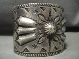 Early 1900's Hand Pounded Coin Native American Jewelry Silver 'Whirling Logs' Native American Jewelry Silver Bracelet Old-Nativo Arts