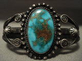 Early 1900's Heavier Vintage Natural Blue Gem Turquoise Native American Jewelry Silver Bracelet-Nativo Arts