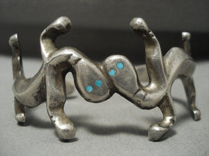 Early 1900's Snake Eyes Turquoise Native American Jewelry Silver Bracelet-Nativo Arts