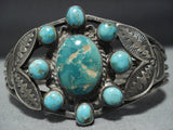 Early 1900's Thicker Vintage Native American Jewelry Navajo Sterling Silver Satellite Turquoise Bracelet-Nativo Arts