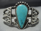 Early 1900's Vintage Native American Jewelry Navajo Big Teardrop Turquoise Sterling Silver Cuff Bracelet-Nativo Arts