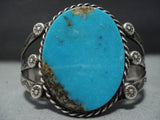 Early 1900's Vintage Native American Jewelry Navajo Blue Gem Turquoise Sterling Silver Bracelet Old-Nativo Arts
