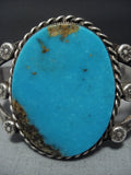 Early 1900's Vintage Native American Jewelry Navajo Blue Gem Turquoise Sterling Silver Bracelet Old-Nativo Arts