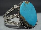 Early 1900's Vintage Native American Jewelry Navajo Blue Gem Turquoise Sterling Silver Bracelet Old-Nativo Arts