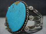 Early 1900's Vintage Native American Jewelry Navajo Blue Gem Turquoise Sterling Silver Bracelet Old-Nativo Arts