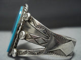Early 1900's Vintage Native American Jewelry Navajo Blue Gem Turquoise Sterling Silver Bracelet Old-Nativo Arts