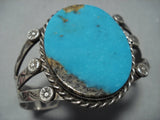 Early 1900's Vintage Native American Jewelry Navajo Blue Gem Turquoise Sterling Silver Bracelet Old-Nativo Arts