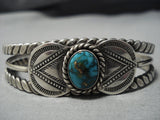 Early 1900's Vintage Native American Jewelry Navajo Crow Springs Turquoise Sterling Silver Bracelet-Nativo Arts