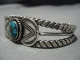 Early 1900's Vintage Native American Jewelry Navajo Crow Springs Turquoise Sterling Silver Bracelet-Nativo Arts