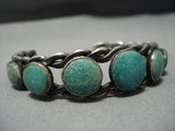 Early 1900's Vintage Native American Jewelry Navajo Graduating Round Turquoise Sterling Silver Bracelet-Nativo Arts