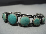 Early 1900's Vintage Native American Jewelry Navajo Graduating Round Turquoise Sterling Silver Bracelet-Nativo Arts