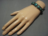 Early 1900's Vintage Native American Jewelry Navajo Graduating Round Turquoise Sterling Silver Bracelet-Nativo Arts