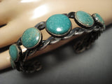 Early 1900's Vintage Native American Jewelry Navajo Graduating Round Turquoise Sterling Silver Bracelet-Nativo Arts