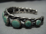 Early 1900's Vintage Native American Jewelry Navajo Graduating Round Turquoise Sterling Silver Bracelet-Nativo Arts