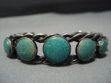 Early 1900's Vintage Native American Jewelry Navajo Graduating Round Turquoise Sterling Silver Bracelet-Nativo Arts