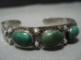 Early 1900's Vintage Native American Jewelry Navajo Green Turquoise Sterling Silver Bracelet Old-Nativo Arts