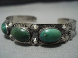 Early 1900's Vintage Native American Jewelry Navajo Green Turquoise Sterling Silver Bracelet Old-Nativo Arts