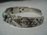 Early 1900's Vintage Native American Jewelry Navajo Green Turquoise Sterling Silver Bracelet Old-Nativo Arts
