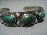 Early 1900's Vintage Native American Jewelry Navajo Green Turquoise Sterling Silver Bracelet Old-Nativo Arts