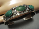 Early 1900's Vintage Native American Jewelry Navajo Green Turquoise Sterling Silver Bracelet Old-Nativo Arts