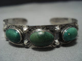 Early 1900's Vintage Native American Jewelry Navajo Green Turquoise Sterling Silver Bracelet Old-Nativo Arts