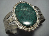 Early 1900's Vintage Native American Jewelry Navajo Green Turquoise Sterling Silver Bracelet-Nativo Arts