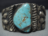 Early 1900's Vintage Native American Jewelry Navajo Ingot Or Sterling Silver Natural Turquoise Bracelet-Nativo Arts