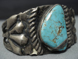 Early 1900's Vintage Native American Jewelry Navajo Ingot Or Sterling Silver Natural Turquoise Bracelet-Nativo Arts