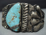 Early 1900's Vintage Native American Jewelry Navajo Ingot Or Sterling Silver Natural Turquoise Bracelet-Nativo Arts