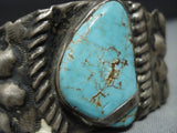 Early 1900's Vintage Native American Jewelry Navajo Ingot Or Sterling Silver Natural Turquoise Bracelet-Nativo Arts