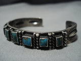 Early 1900's Vintage Native American Jewelry Navajo Squared Turquoise Sterling Silver Bracelet-Nativo Arts