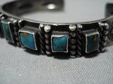 Early 1900's Vintage Native American Jewelry Navajo Squared Turquoise Sterling Silver Bracelet-Nativo Arts