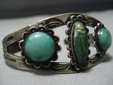 Early 1900's Vintage Native American Jewelry Navajo Sterling Silver Green Turquoise Bracelet-Nativo Arts