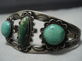 Early 1900's Vintage Native American Jewelry Navajo Sterling Silver Green Turquoise Bracelet-Nativo Arts