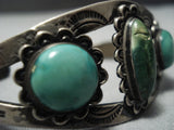 Early 1900's Vintage Native American Jewelry Navajo Sterling Silver Green Turquoise Bracelet-Nativo Arts