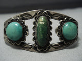 Early 1900's Vintage Native American Jewelry Navajo Sterling Silver Green Turquoise Bracelet-Nativo Arts
