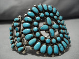 Early 1900's Vintage Native American Navajo Blue Gem Turquoise Sterling Silver Bracelet Old-Nativo Arts