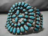 Early 1900's Vintage Native American Navajo Blue Gem Turquoise Sterling Silver Bracelet Old-Nativo Arts