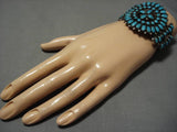 Early 1900's Vintage Native American Navajo Blue Gem Turquoise Sterling Silver Bracelet Old-Nativo Arts