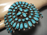 Early 1900's Vintage Native American Navajo Blue Gem Turquoise Sterling Silver Bracelet Old-Nativo Arts