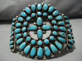 Early 1900's Vintage Native American Navajo Blue Gem Turquoise Sterling Silver Bracelet Old-Nativo Arts