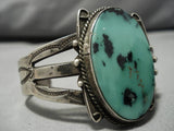 Early 1900's Vintage Native American Navajo Domed Green Turquoise Sterling Silver Bracelet Old-Nativo Arts