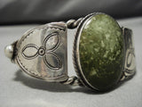 Early 1900's Vintage Native American Navajo Domed Green Turquoise Sterling Silver Bracelet Old-Nativo Arts